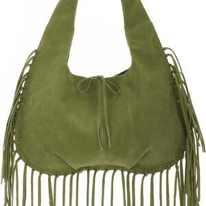 vintage Fringe Shoulder Bags for Women Western Hobo Handbags Vegan Faux Suede Le